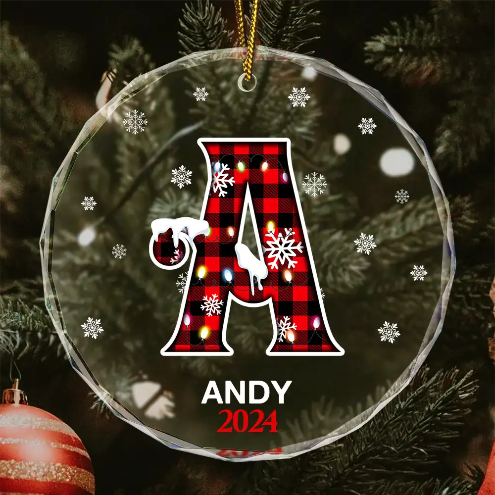 Christmas Alphabet For Family Members - Personalized Circle Glass Ornament