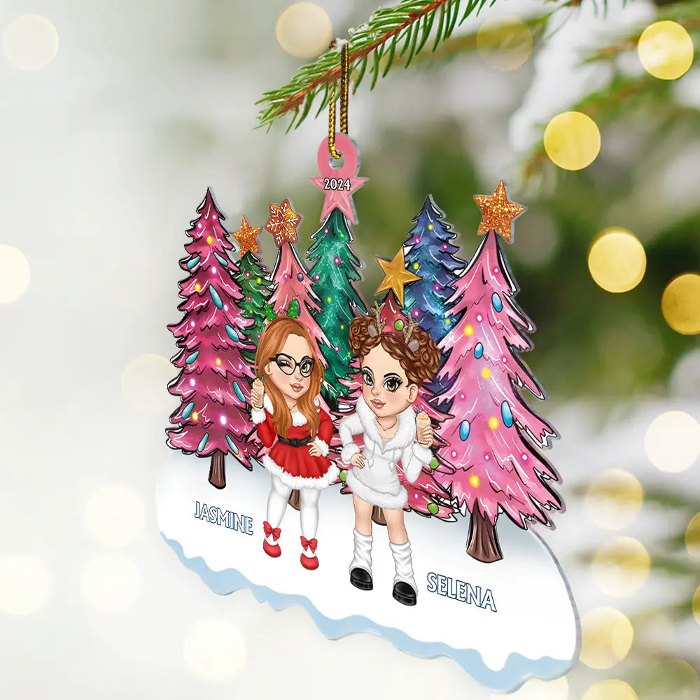 Christmas Trees Y2K Besties Sisters Best Friends - Personalized Cutout Acrylic Ornament