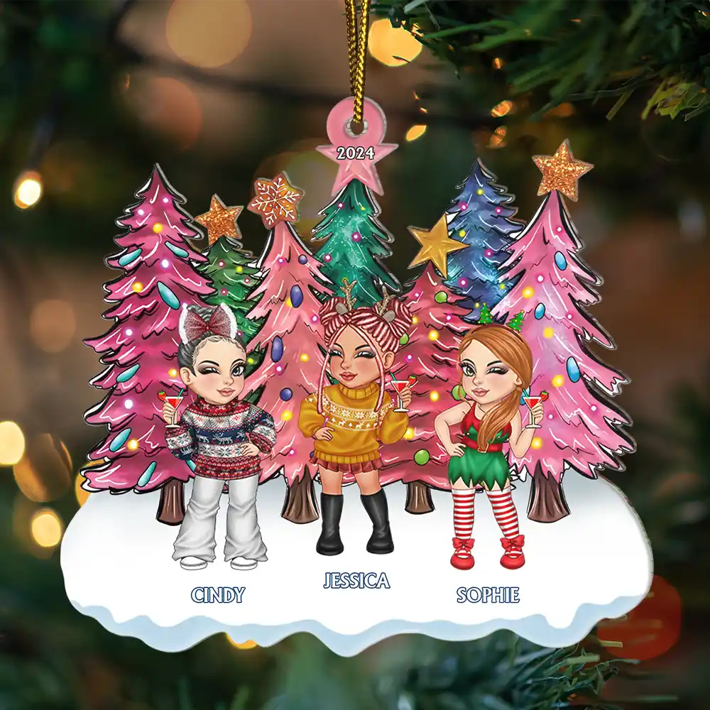 Christmas Trees Y2K Besties Sisters Best Friends - Personalized Cutout Acrylic Ornament