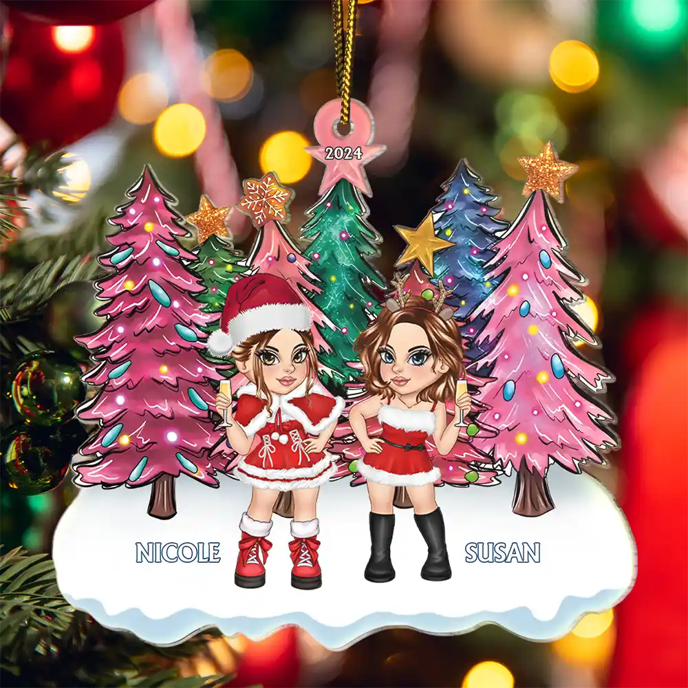 Christmas Trees Y2K Besties Sisters Best Friends - Personalized Cutout Acrylic Ornament