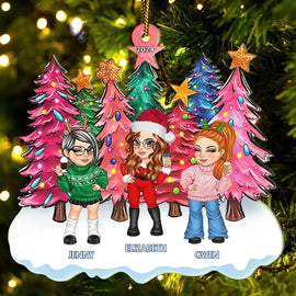 Christmas Trees Y2K Besties Sisters Best Friends - Personalized Cutout Acrylic Ornament