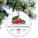 First Christmas Married Couples - 3D Inflated Effect Printed Ornament, Personalized Circle Ceramic Ornament