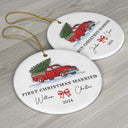 First Christmas Married Couples - 3D Inflated Effect Printed Ornament, Personalized Circle Ceramic Ornament