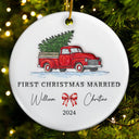 First Christmas Married Couples - 3D Inflated Effect Printed Ornament, Personalized Circle Ceramic Ornament