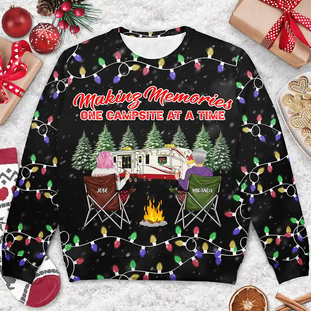 Happy Camper Christmas Couples - Personalized Unisex Ugly Sweater