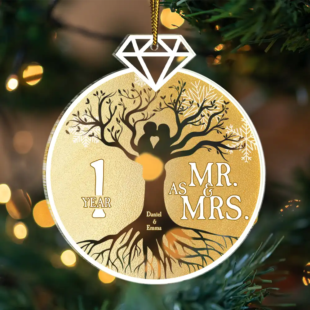 Mr. & Mrs. Couple Wedding Anniversary - Personalized Custom Shaped Acrylic Ornament