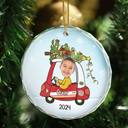 Custom Photo Christmas Baby In Car - Personalized Combo Circle Glass Ornament