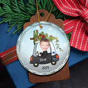 Custom Photo Christmas Baby In Car - Personalized Combo Circle Glass Ornament