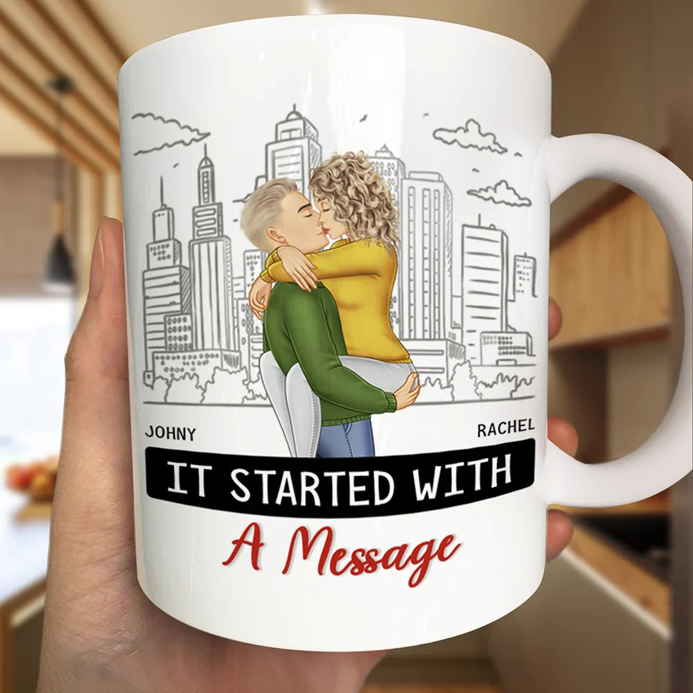 Christmas,Gift For Couples,Gift For Husband,Gift For Wife,Gift For Boyfriend,Gift For Girlfriend,Funny - It Started With A Message Couples - Personalized Mug