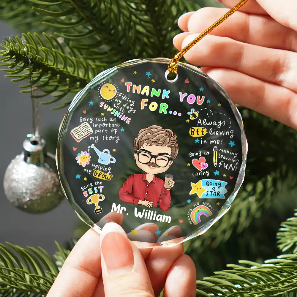 Teacher - Teacher Thank You For Helping Me Grow - Personalized Circle Glass Ornament