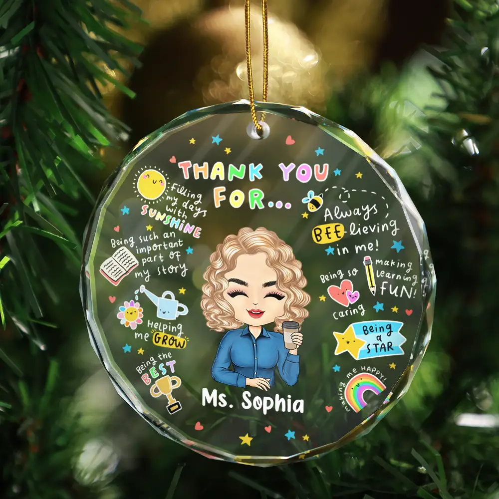 Teacher - Teacher Thank You For Helping Me Grow - Personalized Circle Glass Ornament