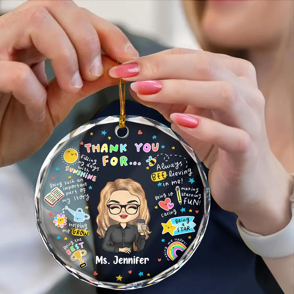 Teacher - Teacher Thank You For Helping Me Grow - Personalized Circle Glass Ornament