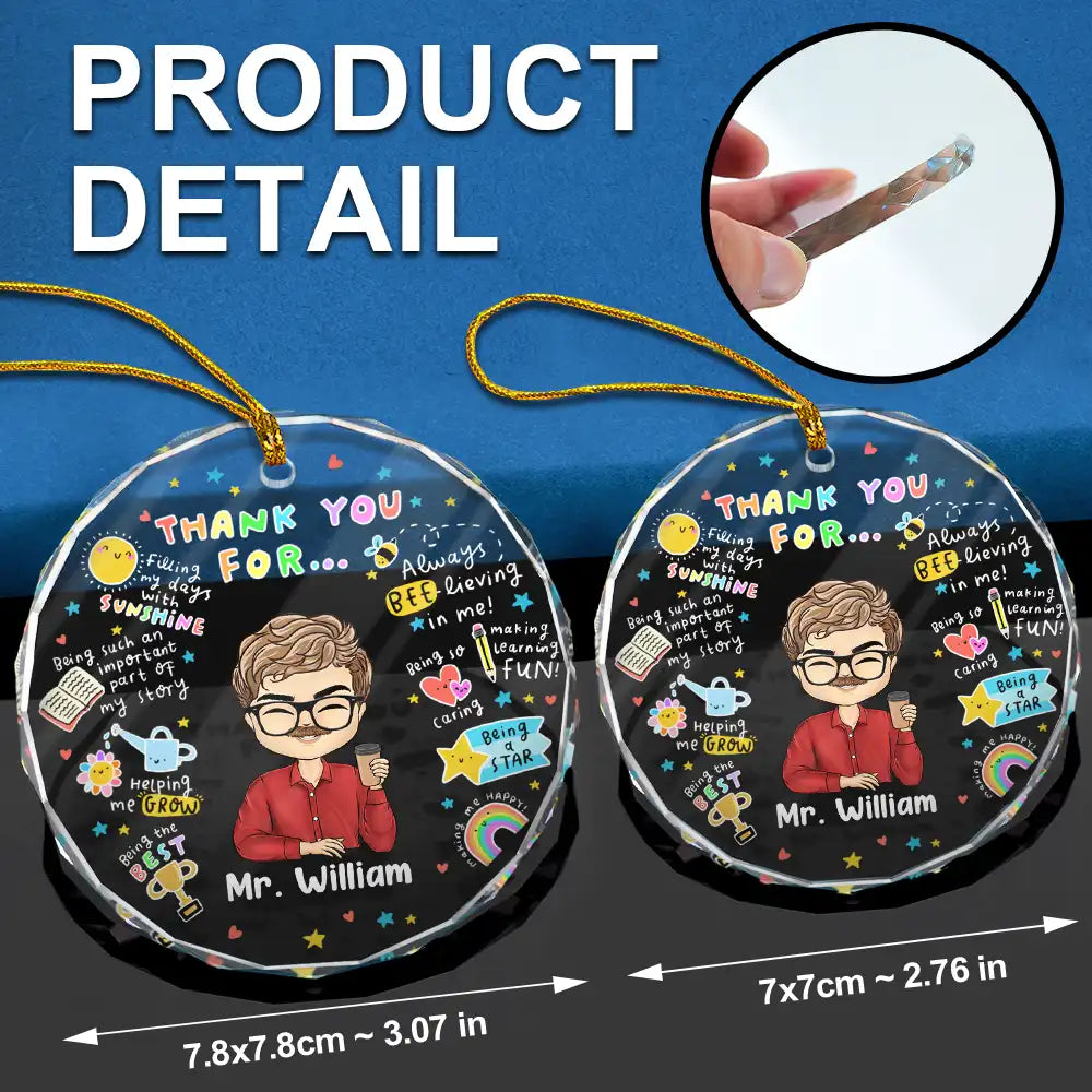 Teacher - Teacher Thank You For Helping Me Grow - Personalized Circle Glass Ornament