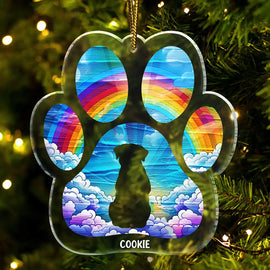 Pet Lovers, Dog Lovers - Memorial Dog Waiting At The Rainbow Bridge - Personalized Custom Shaped Acrylic Ornament