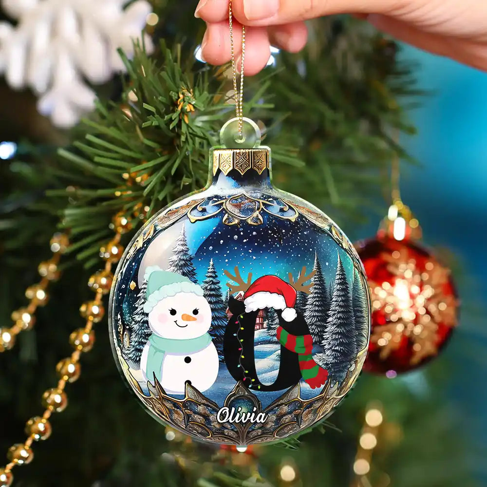 Gift For Kids - Snowman Monogram - Personalized Custom Shaped Acrylic Ornament