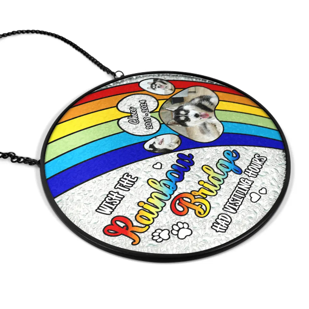 Pet Lovers, Dog Lovers, Cat Lovers - Custom Photo Dog Cat Memorial A Piece Of My Heart Is At The Rainbow Bridge - Personalized Stained Glass Window Hanging Suncatcher