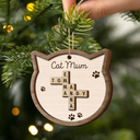 Christmas,Pet Lovers,Cat Lovers,Cat Mom,Cat Dad,Happy - Cat Mom Mum Dad Crossword Scrabble - Personalized 2-Layered Wooden Ornament