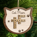 Christmas,Pet Lovers,Cat Lovers,Cat Mom,Cat Dad,Happy - Cat Mom Mum Dad Crossword Scrabble - Personalized 2-Layered Wooden Ornament