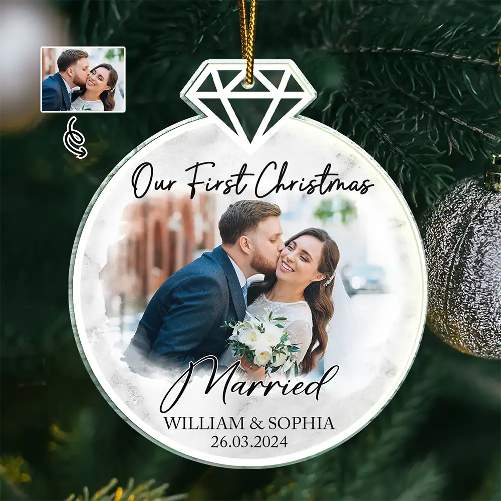 Gift For Couples,Christmas,Gift For Husband,Gift For Wife,Gift For Boyfriend,Gift For Girlfriend,Happy - Custom Photo First Christmas As Mr & Mrs Couples - Personalized Custom Shaped Acrylic Ornament