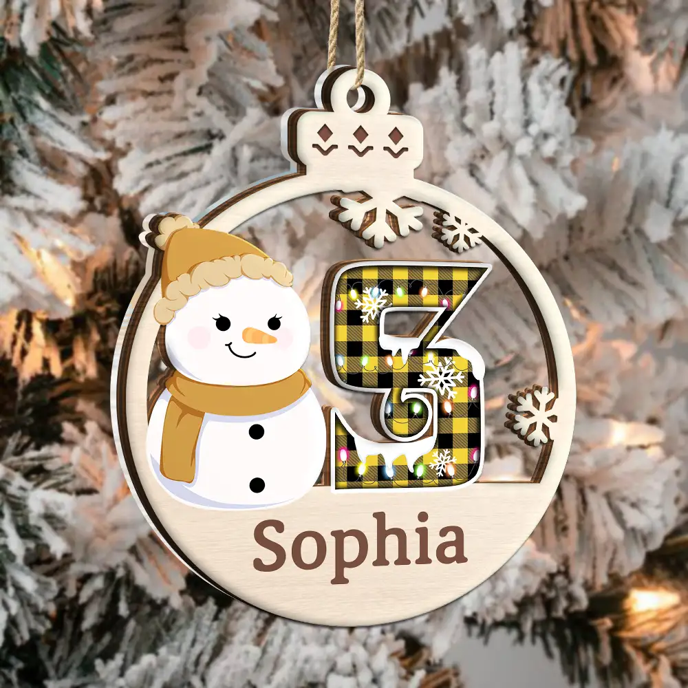 Christmas,Family,Happy - Christmas Snowman Plaid Monogram - Personalized 2-Layered Mix Ornament