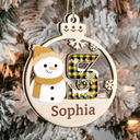 Christmas,Family,Happy - Christmas Snowman Plaid Monogram - Personalized 2-Layered Mix Ornament