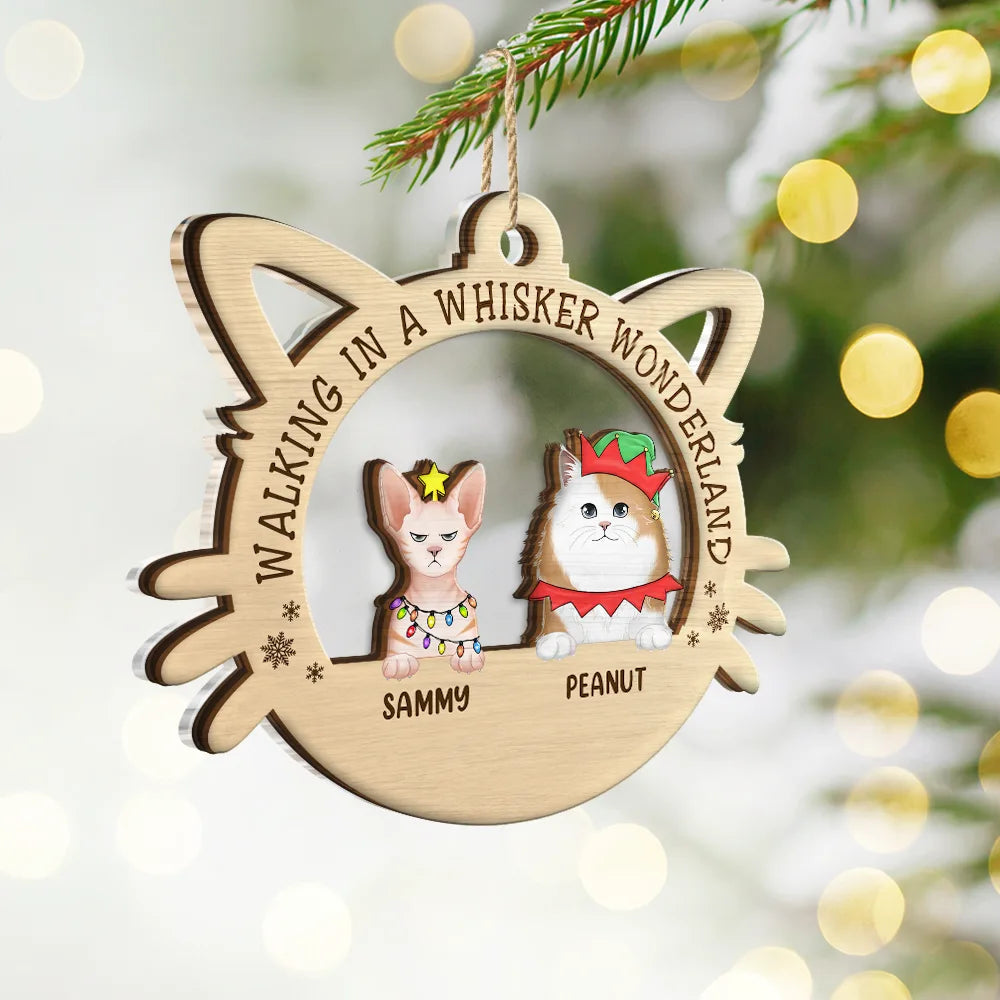 Christmas,Cat Lovers,Happy - Whisker Wonderland Cat Lovers - Personalized 2-Layered Mix Ornament