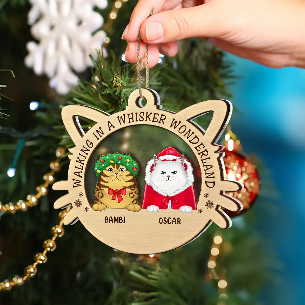 Christmas,Cat Lovers,Happy - Whisker Wonderland Cat Lovers - Personalized 2-Layered Mix Ornament