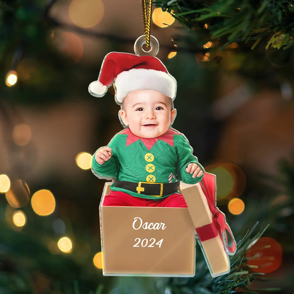 Gift For Kids - Custom Photo Baby In Box - Personalized Cutout Acrylic Ornament