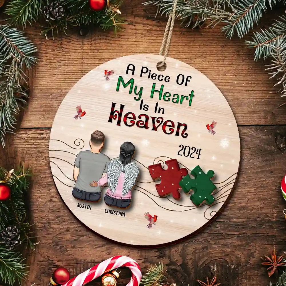 Memorial - A Piece Of My Heart Is In Heaven - Personalized 2-Layered Wooden Ornament