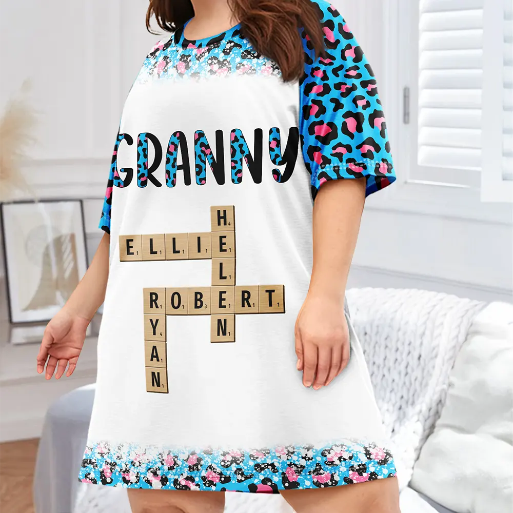 Leopard Nana Title Crossword Scrabble - Personalized Women's Sleep Tee