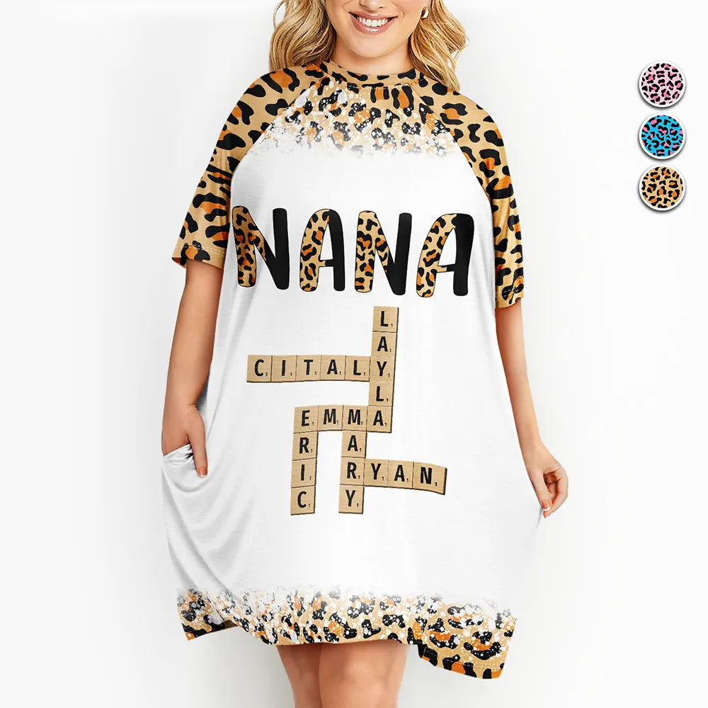 Gift For Grandma,Happy - Leopard Nana Title Crossword Scrabble - Personalized Women's Sleep Tee