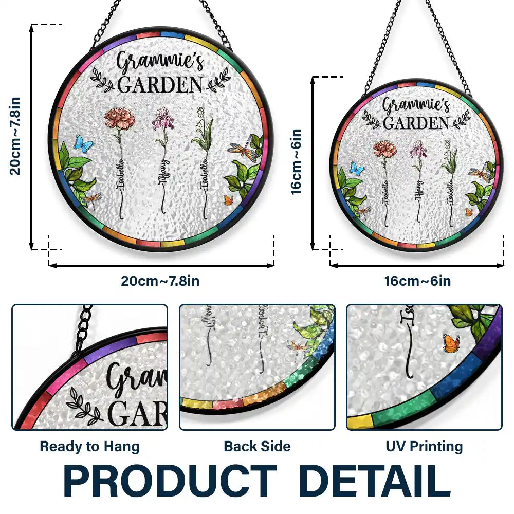 Gift For Wife,Gift For Grandma,Gift For Mother,Family,Love,Gardening - Birth Flower Grandma's Garden - Personalized Stained Glass Window Hanging Suncatcher