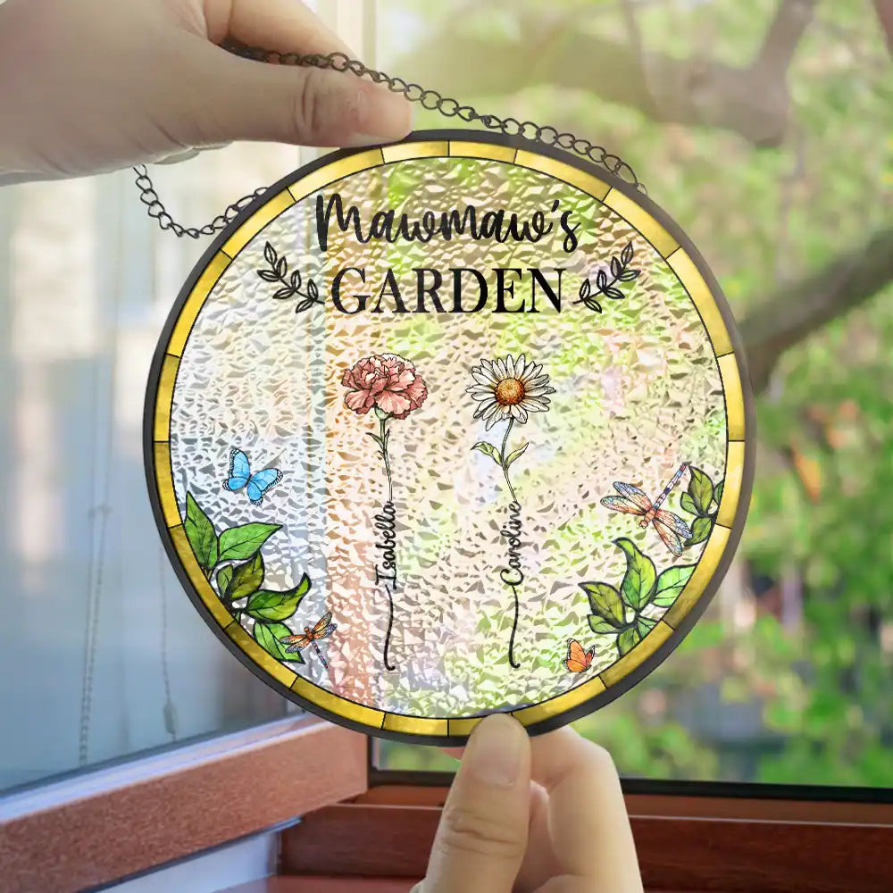 Gift For Wife,Gift For Grandma,Gift For Mother,Family,Love,Gardening - Birth Flower Grandma's Garden - Personalized Stained Glass Window Hanging Suncatcher