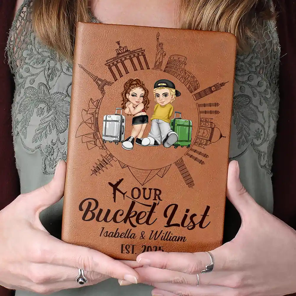 Travel, Gift For Couples, Gift For Husband, Gift For Wife, Gift For Boyfriend, Gift For Girlfriend - Our Bucket List Travel Couple - Personalized Leather Journal