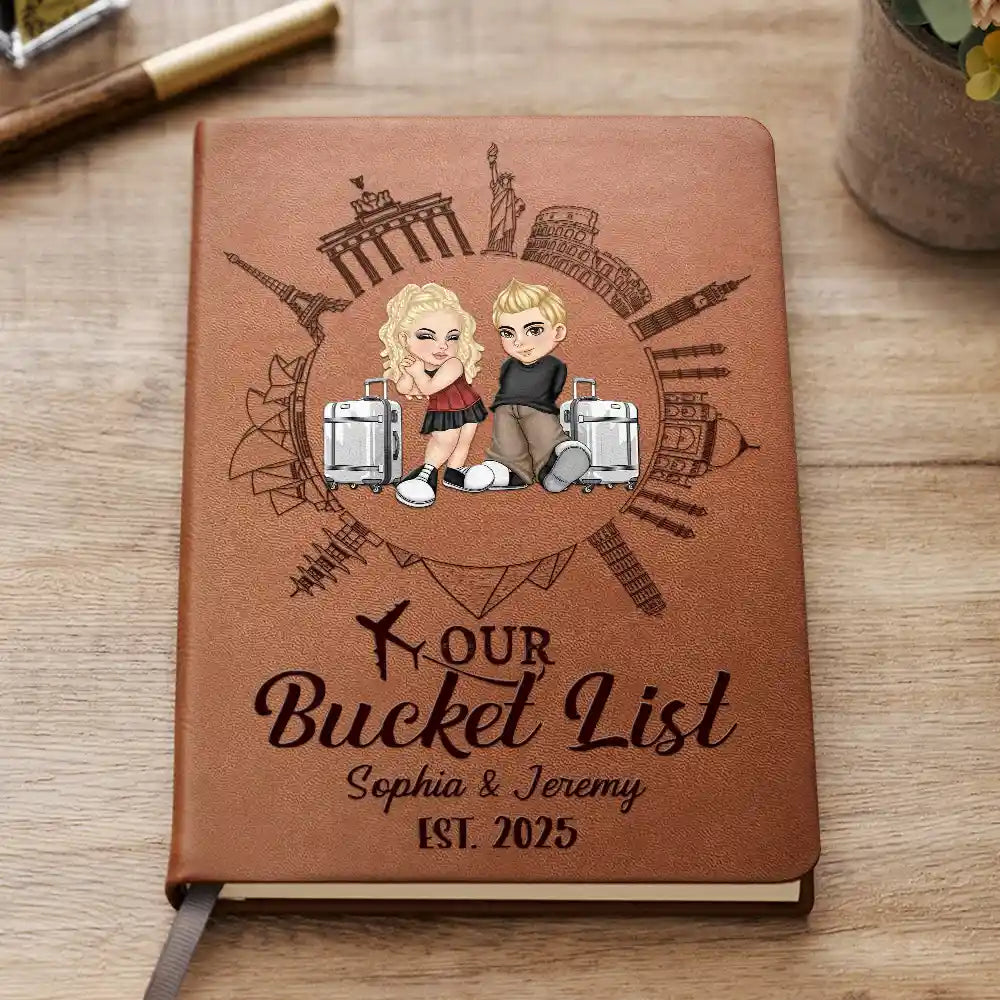 Travel, Gift For Couples, Gift For Husband, Gift For Wife, Gift For Boyfriend, Gift For Girlfriend - Our Bucket List Travel Couple - Personalized Leather Journal