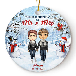 Christmas Couple Our First Christmas Together - Christmas Gift For Couple - Personalized Custom Circle Ceramic Ornament