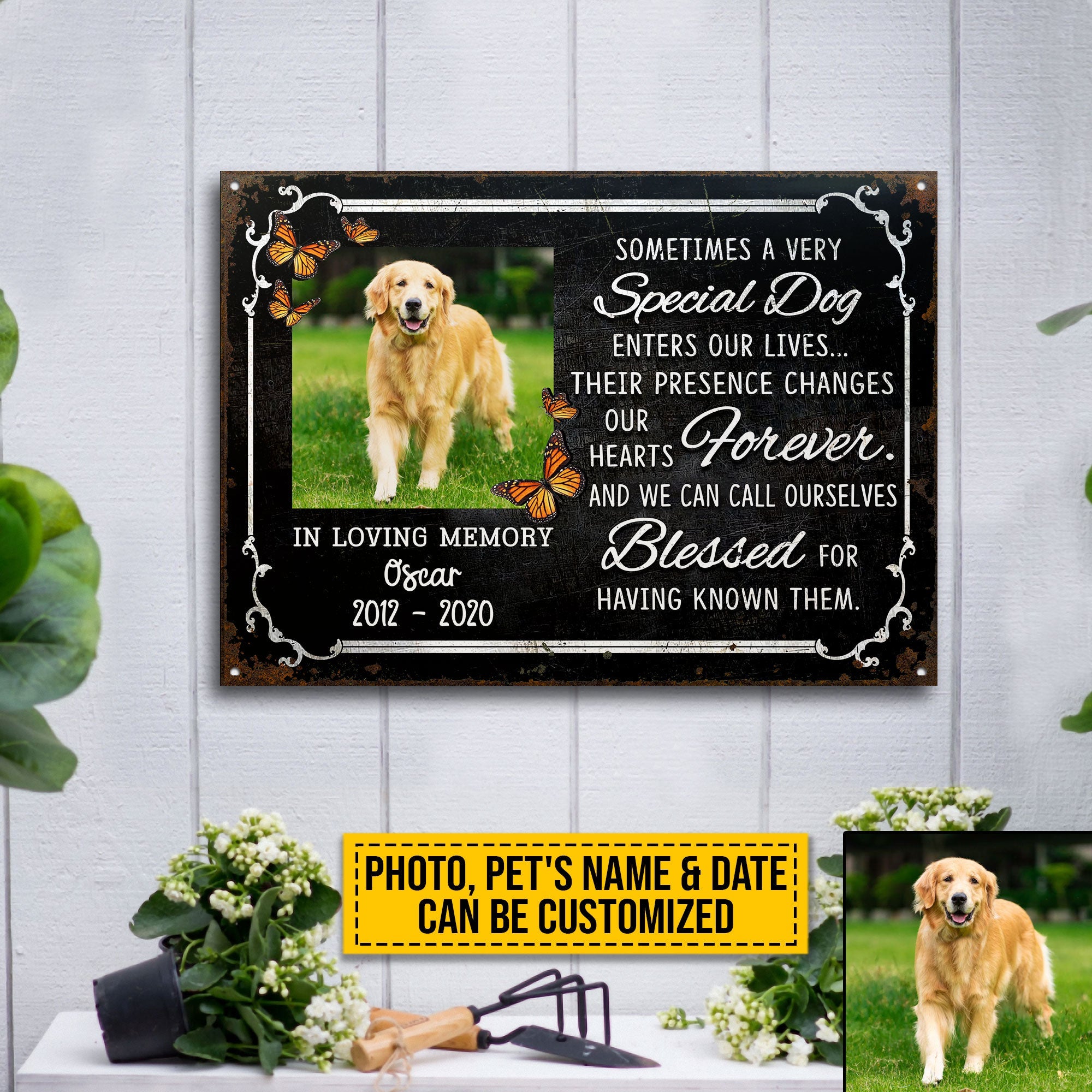 Custom Photo Dog Their Presences Change Our Hearts Photo Gift Pet Memorial Gift Custom Classic Metal Signs, Yard Sign, Pet Loss Gifts, Pet Sympathy, Dog Loss