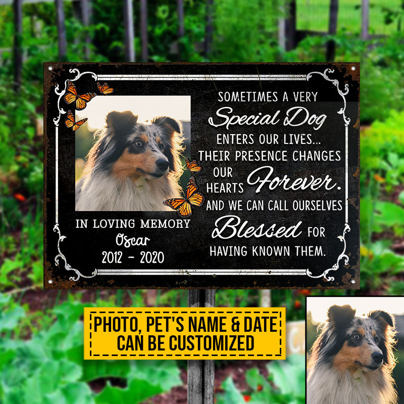 Custom Photo Dog Their Presences Change Our Hearts Photo Gift Pet Memorial Gift Custom Classic Metal Signs, Yard Sign, Pet Loss Gifts, Pet Sympathy, Dog Loss