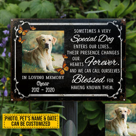 Custom Photo Dog Their Presences Change Our Hearts Photo Gift Pet Memorial Gift Custom Classic Metal Signs, Yard Sign, Pet Loss Gifts, Pet Sympathy, Dog Loss