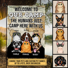 Camping Dog, Cat, Pet, Camper, Welcome To Our Camp Custom Flag