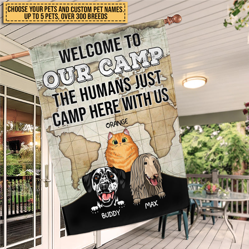 Camping Dog, Cat, Pet, Camper, Welcome To Our Camp Custom Flag