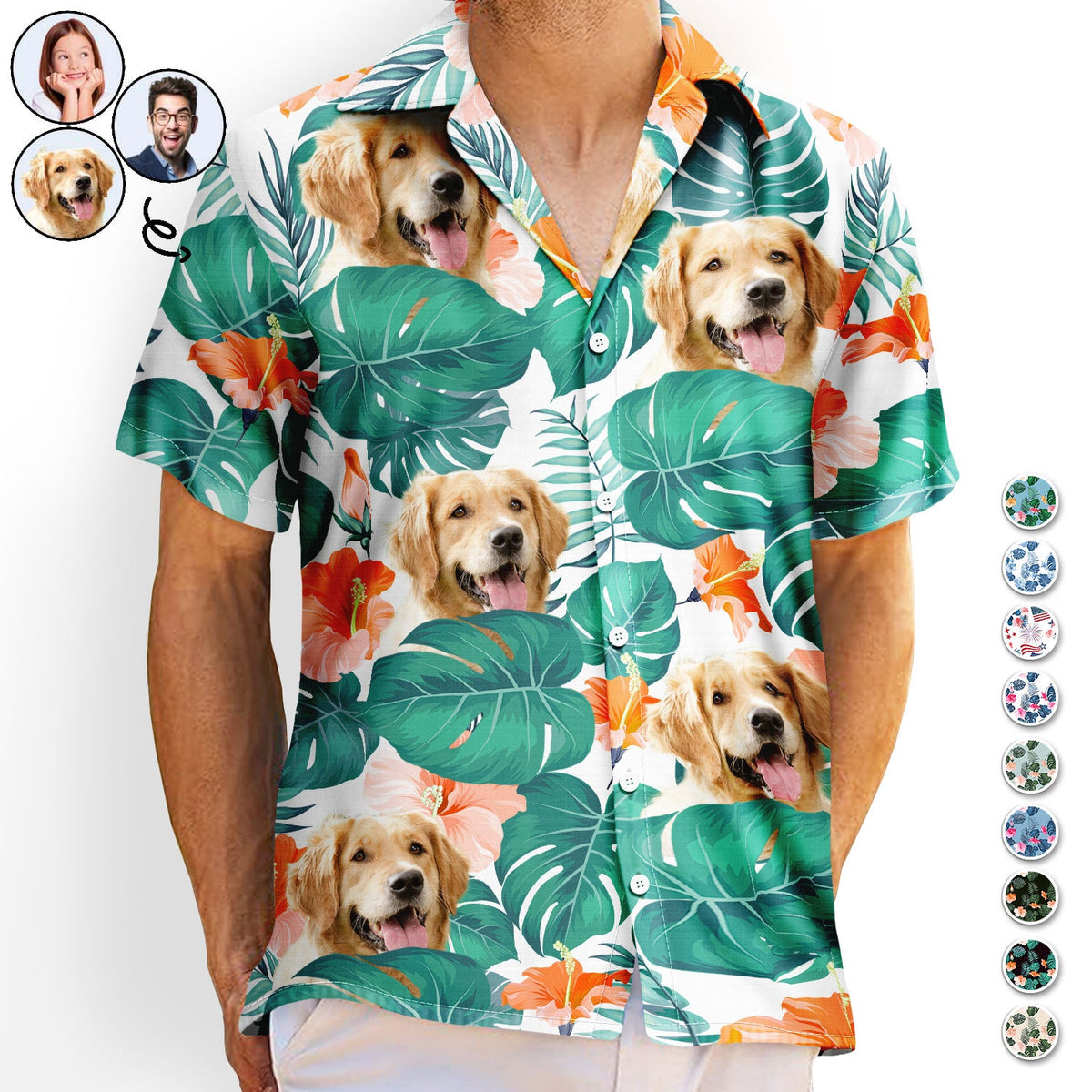 Custom Photo Funny Family Pet Face - Gift For Men, Dog And Cat Lovers - Personalized Custom Hawaiian Shirt