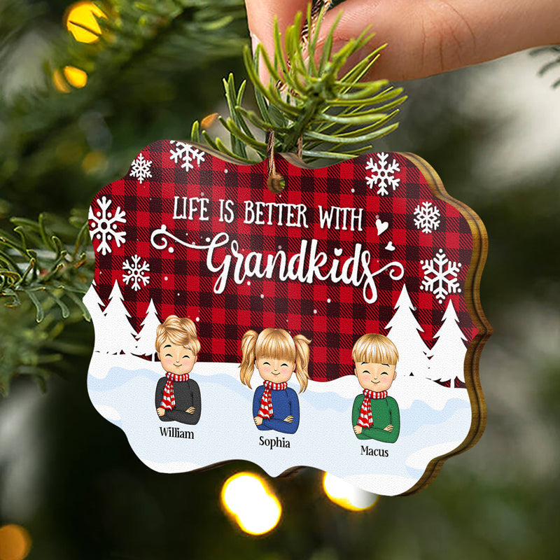 Life Is Better With Grandkids - Grandparent Christmas Gift - Personalized Wooden Ornament