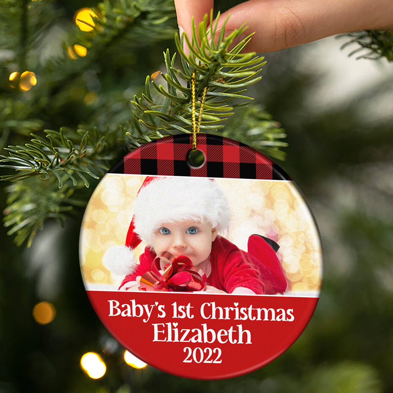 Custom Photo New Baby’s First Christmas - Christmas Gift For Mom And Dad - Personalized Custom Circle Ceramic Ornament