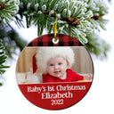 Custom Photo New Baby’s First Christmas - Christmas Gift For Mom And Dad - Personalized Custom Circle Ceramic Ornament