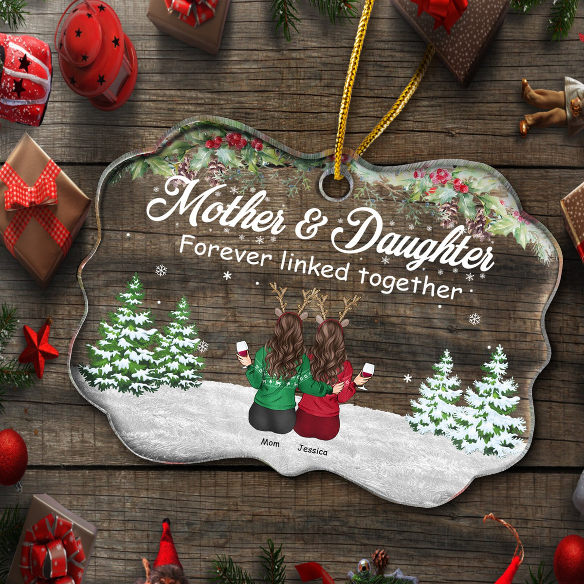 Mother Daughter Forever Linked - Christmas Gift For Mother - Personalized Custom Medallion Acrylic Ornament