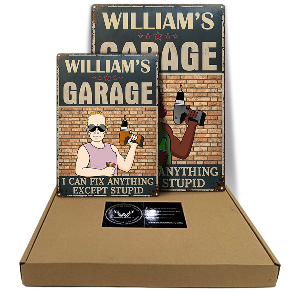 Garage I Can Fix Anything Except Stupid - Gift For Dad Father And Grandpa - Personalized Custom Classic Metal Signs