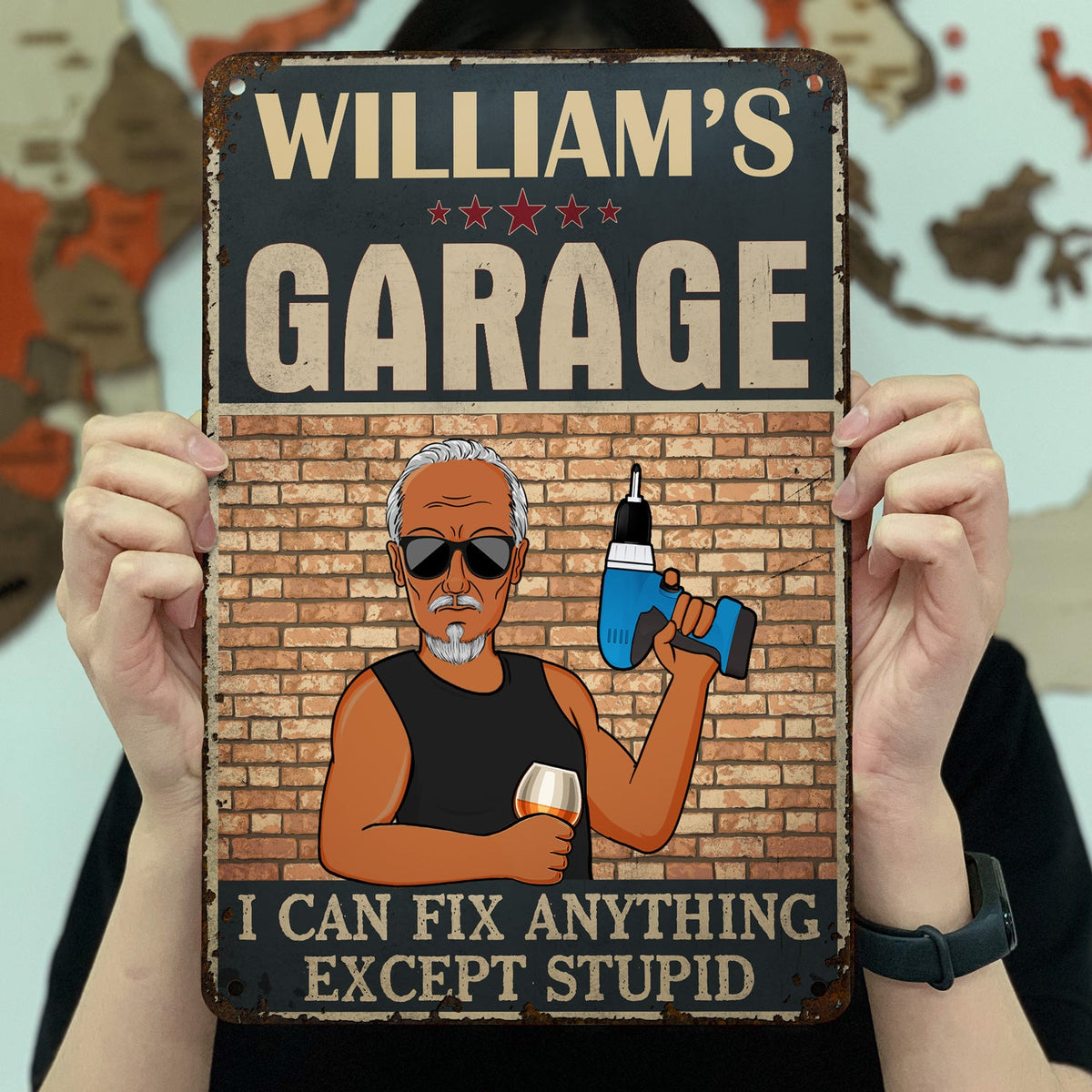 Garage I Can Fix Anything Except Stupid - Gift For Dad Father And Grandpa - Personalized Custom Classic Metal Signs