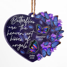 Butterflies Are Heaven Sent Kisses - Memorial Gift - Personalized Custom Heart Acrylic Ornament