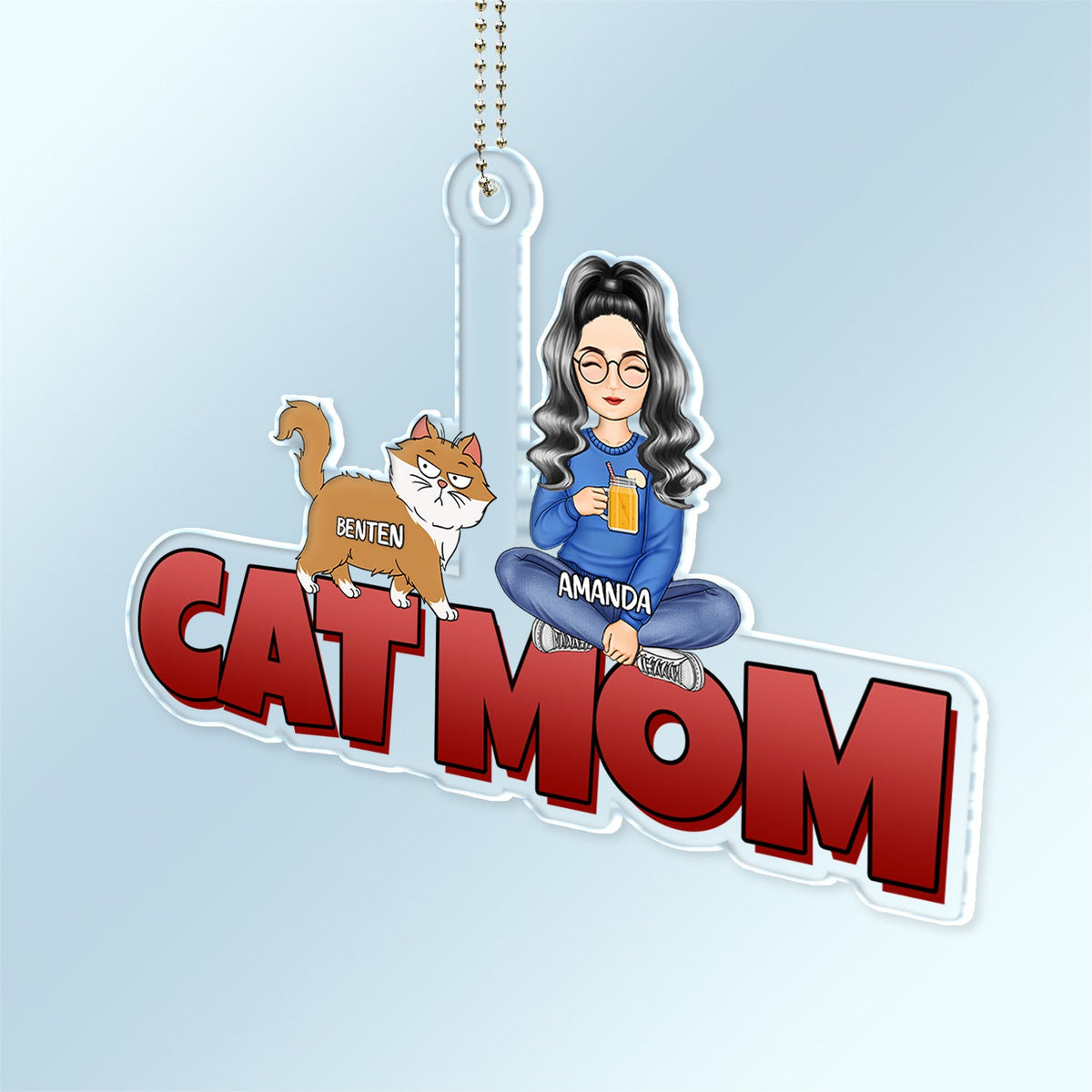 Cat Mom Walking Cat - Gift For Cat Lovers - Personalized Acrylic Car Hanger